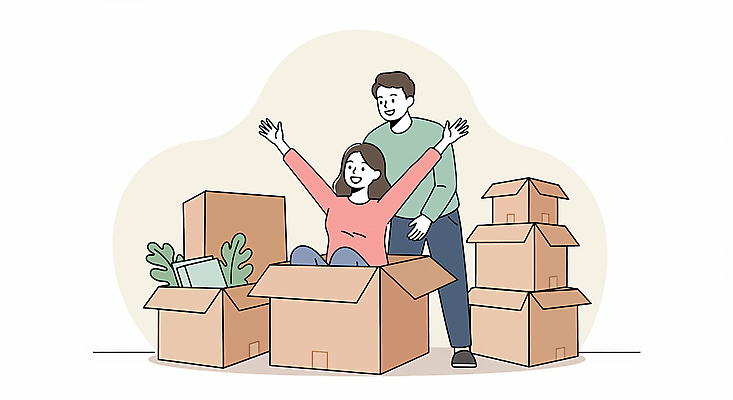 전신 PSD 식물 부부 여자 남자 일러스트 장난 신혼부부 성인 두명 상자 쌓기 만세 청소 신혼 정리 이삿짐 자취 성인만 포장이사 국내일러스트 커플 모션 사람 이사 파일형식