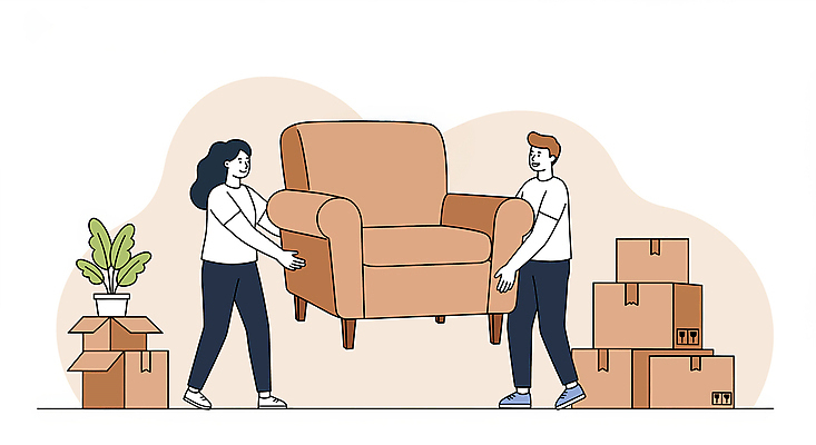 전신 PSD 식물 여자 남자 화분 일러스트 신혼부부 함께함 들기 성인 두명 상자 소파 쌓기 운반 청소 신혼 정리 이삿짐 자취 성인만 포장이사 국내일러스트 부부 컨셉 의자 모션 사람 이사 파일형식