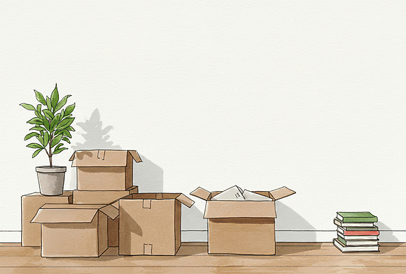 JPG 화분 화초 일러스트 사람없음 청소 정리 이삿짐 택배상자 책더미 포장이사 국내일러스트 AI일러스트 AI콘텐츠 식물 책 상자 이사 택배 무더기 파일형식