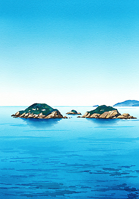 JPG 물결 바다 섬 일러스트 자연 하늘 풍경 사람없음 파란색 평화 국내일러스트 AI일러스트 AI콘텐츠 컬러 컨셉 생태계 파일형식