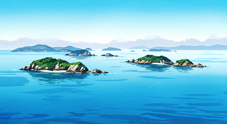 JPG 구름 물결 바다 섬 일러스트 자연 하늘 풍경 사람없음 파란색 평화 국내일러스트 AI일러스트 AI콘텐츠 자연요소 컬러 컨셉 생태계 파일형식