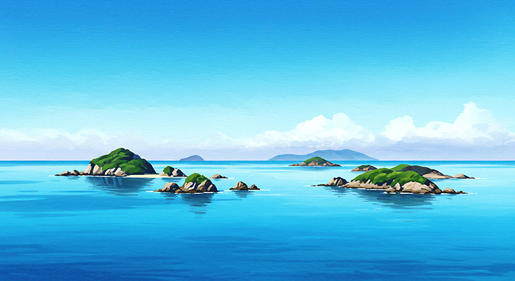 JPG 구름 물결 바다 섬 일러스트 자연 하늘 풍경 사람없음 파란색 평화 국내일러스트 AI일러스트 AI콘텐츠 자연요소 컬러 컨셉 생태계 파일형식