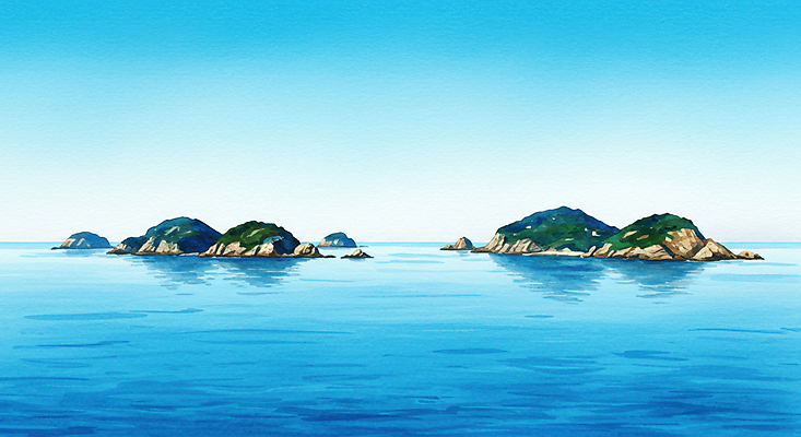 JPG 물결 바다 섬 일러스트 자연 하늘 풍경 사람없음 파란색 평화 국내일러스트 AI일러스트 AI콘텐츠 컬러 컨셉 생태계 파일형식