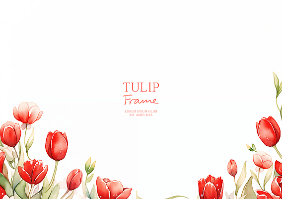PSD 잎 꽃백그라운드 일러스트 봄꽃 자연 수채화 사람없음 빨간색 튤립 꽃프레임 카피스페이스 국내일러스트 식물 꽃 컬러 백그라운드 프레임 봄 공백 생태계 파일형식