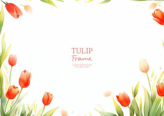 PSD 잎 꽃백그라운드 일러스트 봄꽃 자연 수채화 사람없음 빨간색 튤립 꽃프레임 카피스페이스 국내일러스트 식물 꽃 컬러 백그라운드 프레임 봄 공백 생태계 파일형식