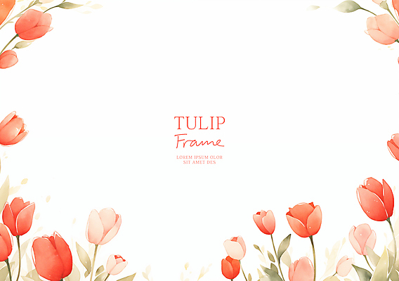 PSD 잎 꽃백그라운드 일러스트 봄꽃 자연 수채화 사람없음 빨간색 튤립 꽃프레임 카피스페이스 국내일러스트 식물 꽃 컬러 백그라운드 프레임 봄 공백 생태계 파일형식