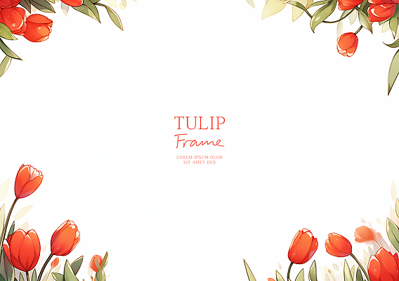 PSD 잎 꽃백그라운드 일러스트 봄꽃 자연 수채화 사람없음 빨간색 튤립 꽃프레임 카피스페이스 국내일러스트 식물 꽃 컬러 백그라운드 프레임 봄 공백 생태계 파일형식