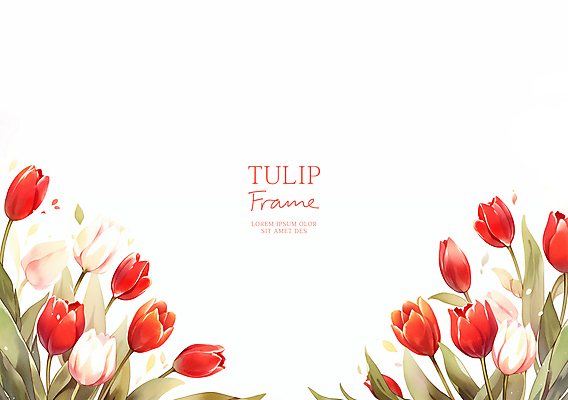 PSD 잎 꽃백그라운드 일러스트 봄꽃 자연 수채화 사람없음 빨간색 튤립 꽃프레임 카피스페이스 국내일러스트 식물 꽃 컬러 백그라운드 프레임 봄 공백 생태계 파일형식