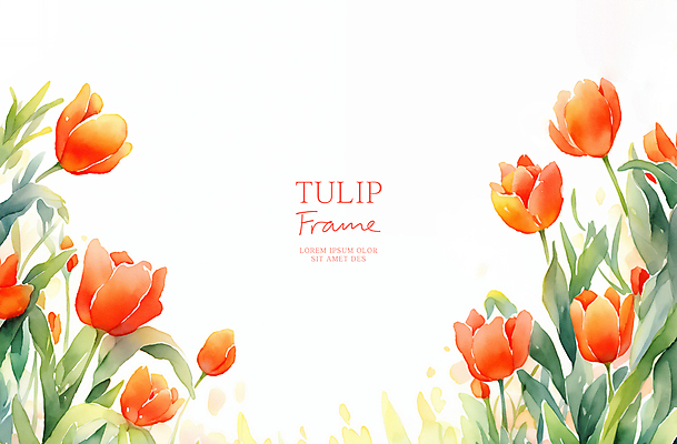 PSD 잎 꽃백그라운드 일러스트 봄꽃 자연 수채화 사람없음 빨간색 튤립 꽃프레임 카피스페이스 국내일러스트 식물 꽃 컬러 백그라운드 프레임 봄 공백 생태계 파일형식
