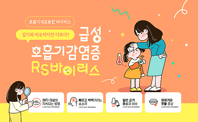 전신 템플릿 여자 어린이 허리손 웹템플릿 말풍선 돋보기 건강 병원 들기 소녀 성인 세명 주황색 질병 감염 체온측정 여자만 호흡기세포융합바이러스 이미지템플릿 AI파일 컬러 포즈 의학 모션 사람 바이러스 측정 파일형식 벡터
