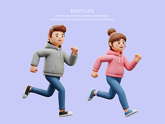 전신 PSD 편집이미지 커플 여자 남자 3D캐릭터 웃음 성인 두명 라이프 달리기 3D 즐거움 연보라색 성인만 편집3D 캐릭터 감정 관계 모션 표정 사람 생활 보라색 디지털합성 파일형식