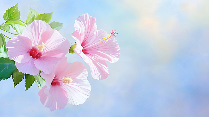 JPG 구름 잎 일러스트 하늘 수채화 사람없음 무궁화 만개 국내일러스트 AI일러스트 AI콘텐츠 자연요소 식물 꽃 파일형식