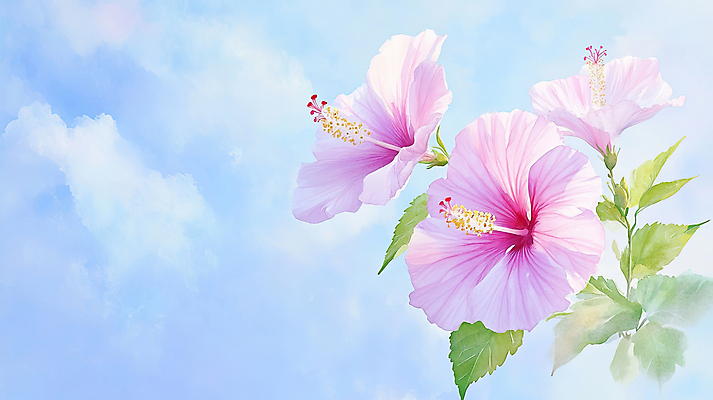 JPG 구름 잎 일러스트 하늘 수채화 사람없음 무궁화 만개 국내일러스트 AI일러스트 AI콘텐츠 자연요소 식물 꽃 파일형식