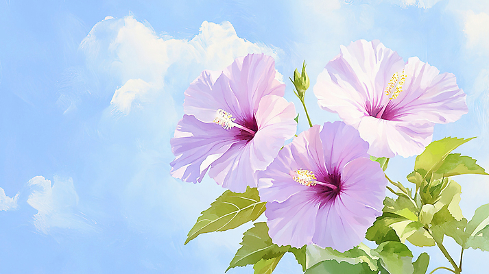 JPG 구름 잎 일러스트 하늘 수채화 사람없음 무궁화 만개 국내일러스트 AI일러스트 AI콘텐츠 자연요소 식물 꽃 파일형식