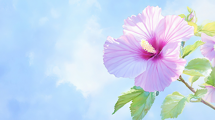 JPG 구름 잎 일러스트 하늘 수채화 사람없음 무궁화 만개 국내일러스트 AI일러스트 AI콘텐츠 자연요소 식물 꽃 파일형식