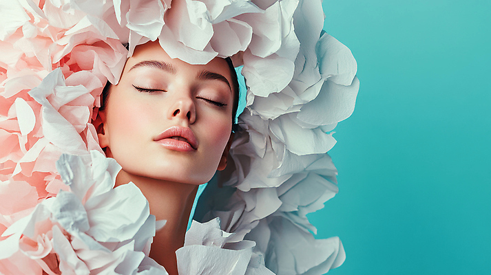 JPG 모델 편집이미지 여자 하늘색 한명 성인 뷰티 눈감음 화려 잡지 하이패션 의료성형뷰티 성인여자한명만 편집실사 AI인물포토 AI콘텐츠 1 패션 컨셉 모션 사람 간행물 파란색 CG 여자한명만 성인여자만 파일형식 AI포토