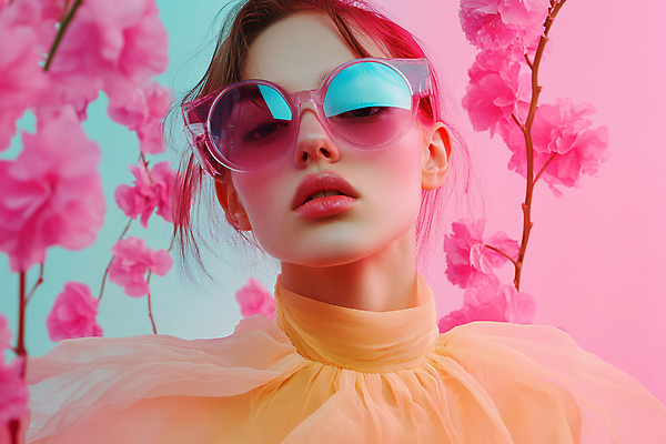 JPG 모델 편집이미지 여자 꽃 분홍색 한명 성인 빛 선글라스 뷰티 나뭇가지 화려 잡지 하이패션 의료성형뷰티 성인여자한명만 편집실사 AI인물포토 AI콘텐츠 나무 식물 1 패션 안경 컬러 컨셉 사람 간행물 CG 여자한명만 성인여자만 파일형식 AI포토