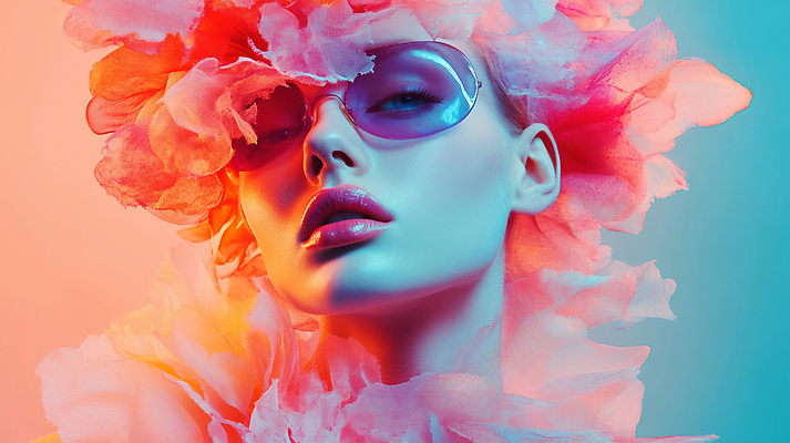 JPG 모델 편집이미지 여자 한명 성인 빛 컬러풀 선글라스 뷰티 화려 잡지 하이패션 의료성형뷰티 성인여자한명만 편집실사 AI인물포토 AI콘텐츠 1 패션 안경 컬러 컨셉 사람 간행물 CG 여자한명만 성인여자만 파일형식 AI포토