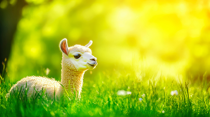 PSD 동물 편집이미지 자연 잔디 사람없음 햇빛 노란색 귀여움 알파카 이미지편집 편집실사 식물 컬러 컨셉 태양 CG 생태계 파일형식