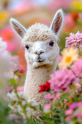 PSD 동물 편집이미지 꽃밭 자연 사람없음 귀여움 알파카 이미지편집 편집실사 꽃 컨셉 CG 생태계 파일형식
