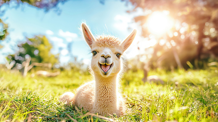 PSD 나무 동물 편집이미지 자연 따뜻함 잔디 초원 사람없음 햇빛 귀여움 알파카 이미지편집 편집실사 식물 컨셉 태양 CG 생태계 파일형식