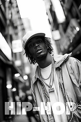 PSD 편집이미지 패션 남자 포스터 목걸이 거리 흑백 힙합 한명 상반신 성인 레게머리 아티스트 캡모자 의료성형뷰티 성인남자한명만 이미지편집 직업 모자_잡화 1 헤어스타일 음악 장신구 촬영기법 사람 남자한명만 성인남자만 파일형식