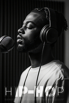 PSD 편집이미지 남자 포스터 흑백 힙합 한명 상반신 성인 헤드폰 마이크 녹음실 아티스트 의료성형뷰티 성인남자한명만 이미지편집 직업 1 음악 음향기기 촬영기법 사람 남자한명만 성인남자만 파일형식 녹음_기록