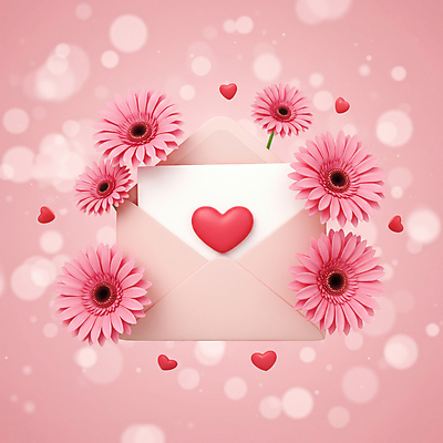 JPG 편집이미지 꽃 잎 편지봉투 사랑 사람없음 하트 편지 보케 이미지편집 편집실사 AI컴퓨터그래픽 AI콘텐츠 모양 식물 감정 봉투 CG 파일형식