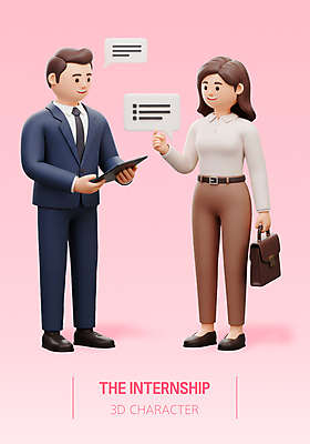 전신 PSD 편집이미지 여자 남자 분홍색 말풍선 서류가방 회사 3D캐릭터 대화 미소 들기 정장 성인 두명 태블릿 3D 업무 직장인 인턴 인턴쉽 성인만 편집3D 직업 캐릭터 옷 컬러 가방 비즈니스 모션 표정 말하기 사람 전자제품 스마트기기 작업 디지털합성 파일형식