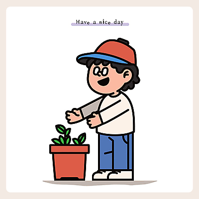 전신 식물 남자 화분 일러스트 한명 웃음 성인 라이프 즐거움 손뻗기 캡모자 성인남자한명만 안경낌 국내일러스트 일러캐릭터 AI파일 캐릭터 모자_잡화 1 감정 안경 모션 표정 사람 생활 남자한명만 성인남자만 파일형식 벡터