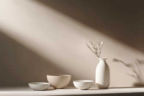 JPG 식물 편집이미지 그릇 그림자 사람없음 햇빛 꽃병 도자기 오브젝트 베이지색 킨포크 편집실사 AI포토 AI콘텐츠 식기 꽃 컬러 태양 CG 파일형식