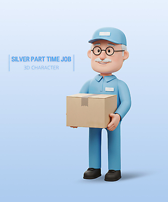 전신 PSD 편집이미지 할아버지 노년 남자 하늘색 유니폼 3D캐릭터 한명 들기 3D 작업 배달원 택배상자 아르바이트 캡모자 노인남자한명만 안경낌 편집3D 직업 캐릭터 모자_잡화 1 옷 안경 모션 사람 성인 파란색 상자 디지털합성 택배 남자한명만 노인남자만 파일형식