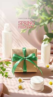PSD 편집이미지 리본 분홍색 봄꽃 나뭇잎 이벤트 사람없음 선물상자 세일 용기 피부관리 스킨케어 수분크림 목업 이미지편집 그릇 꽃 컬러 잎 선물 상자 뷰티 봄 화장품 파일형식