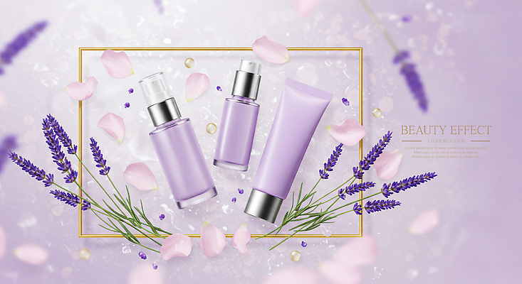 PSD 편집이미지 꽃잎 봄꽃 이벤트 사람없음 화장품 연보라색 스킨케어 라벤더 튜브용기 목업 이미지편집 편집실사 꽃 뷰티 보라색 봄 용기_그릇 허브 CG 파일형식