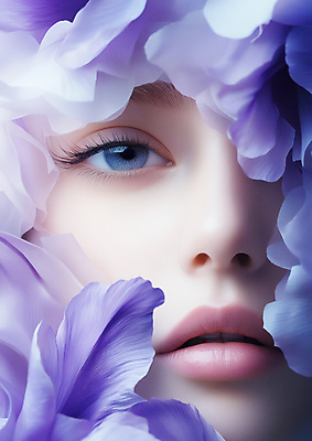 JPG 모델 편집이미지 응시 여자 꽃잎 얼굴 한명 성인 뷰티 보라색 의료성형뷰티 성인여자한명만 편집실사 AI인물포토 AI콘텐츠 1 시선 꽃 컬러 사람 신체부위 CG 여자한명만 성인여자만 파일형식 AI포토