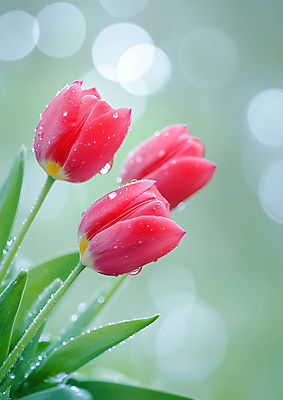 JPG 편집이미지 자연 사람없음 초록색 봄풍경 튤립 봄비 빗방울 보케 편집실사 AI포토 AI콘텐츠 꽃 컬러 풍경 봄 비_날씨 CG 생태계 파일형식