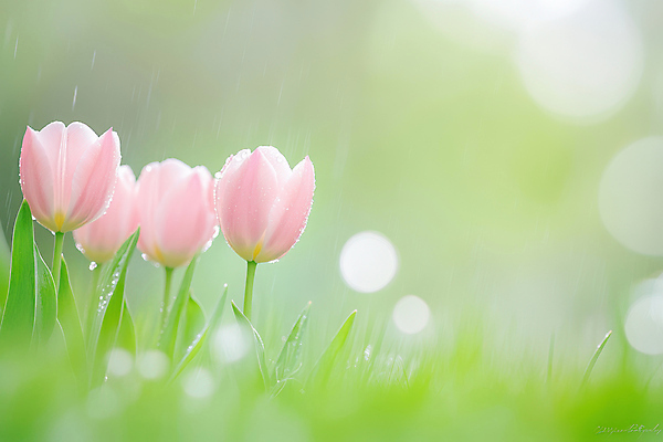 JPG 편집이미지 자연 잔디 사람없음 초록색 봄풍경 튤립 봄비 보케 편집실사 AI포토 AI콘텐츠 식물 꽃 컬러 풍경 봄 비_날씨 CG 생태계 파일형식