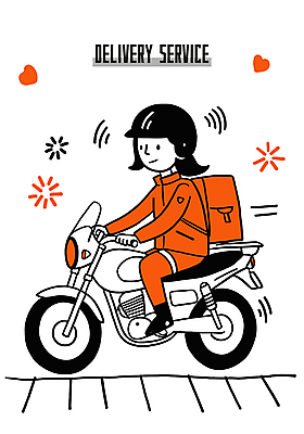 전신 여자 가방 일러스트 한명 성인 빨간색 주황색 운전 오토바이 택배기사 낙서 승차 헬멧 배송 택배 성인여자한명만 일러캐릭터 AI파일 캐릭터 1 잡화 컬러 모션 사람 바이크 운송업 배달원 보호장비 여자한명만 성인여자만 파일형식 벡터