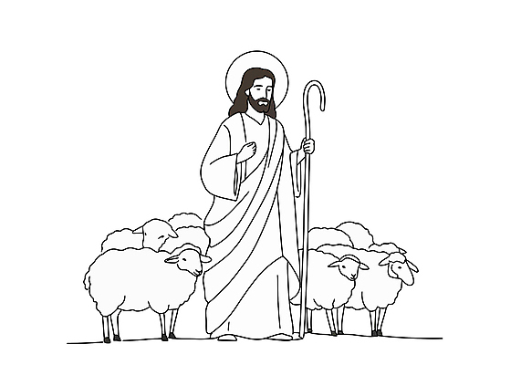 전신 남자 기독교 라인일러스트 일러스트 지팡이 한명 성인 예수 라인아트 양떼 성인남자한명만 국내일러스트 AI파일 1 종교 선 사람 양 신_종교 남자한명만 성인남자만 파일형식 벡터