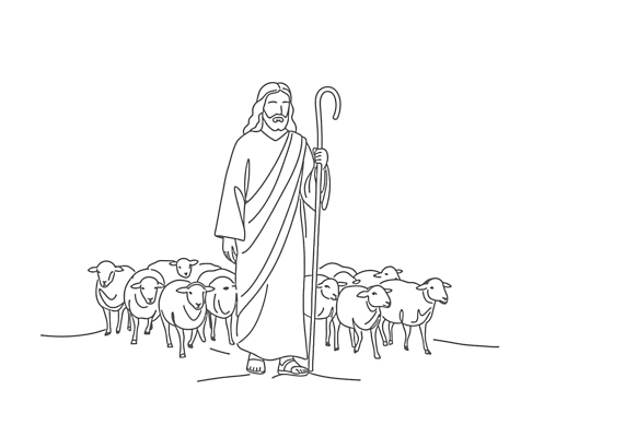 전신 남자 기독교 라인일러스트 일러스트 지팡이 한명 성인 예수 라인아트 양떼 성인남자한명만 국내일러스트 AI파일 1 종교 선 사람 양 신_종교 남자한명만 성인남자만 파일형식 벡터
