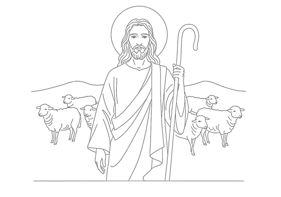 전신 남자 기독교 라인일러스트 일러스트 지팡이 한명 성인 예수 라인아트 양떼 성인남자한명만 국내일러스트 AI파일 1 종교 선 사람 양 신_종교 남자한명만 성인남자만 파일형식 벡터