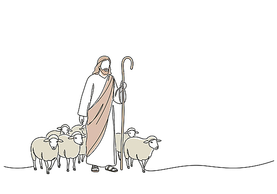 전신 남자 기독교 라인일러스트 일러스트 지팡이 한명 성인 주황색 예수 라인아트 양떼 성인남자한명만 국내일러스트 AI파일 1 종교 선 컬러 사람 양 신_종교 남자한명만 성인남자만 파일형식 벡터