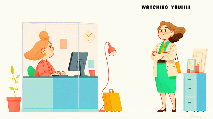 전신 PSD 여자 화분 벽 의자 가방 일러스트 유리 전등 앉기 성인 두명 사무실 팔짱 모니터 직장인 상사 책상 감시 베이지색 성인여자만 국내일러스트 직업 잡화 컬러 가구 비즈니스 모션 재질 조명 사람 컴퓨터 여자만 성인만 파일형식