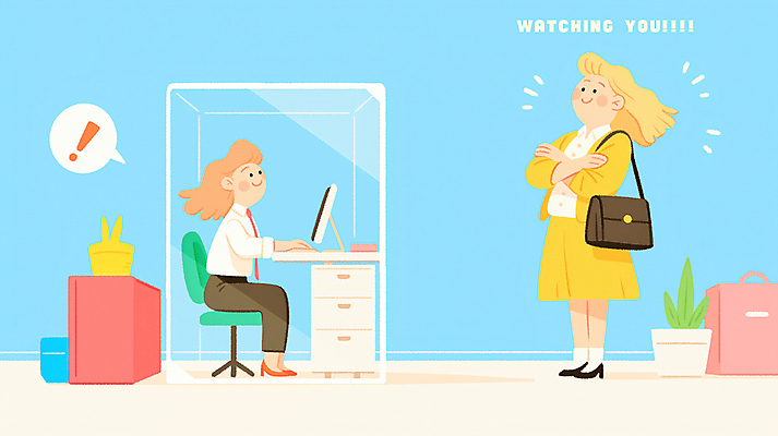 전신 PSD 여자 화분 벽 하늘색 말풍선 의자 가방 일러스트 유리 앉기 성인 두명 사무실 팔짱 모니터 직장인 느낌표 상사 책상 감시 성인여자만 국내일러스트 직업 기호 잡화 가구 비즈니스 모션 재질 사람 파란색 컴퓨터 여자만 성인만 파일형식