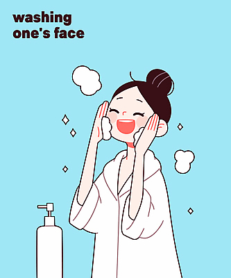 여자 하늘색 일러스트 한명 미소 상반신 성인 반짝임 눈감음 거품 목욕가운 세수 피부관리 세안제 성인여자한명만 문지르기 일러캐릭터 AI파일 캐릭터 1 모션 표정 사람 파란색 뷰티 청결 가운 세안용품 여자한명만 성인여자만 파일형식 벡터