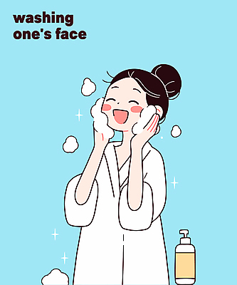 여자 하늘색 일러스트 한명 미소 상반신 성인 반짝임 눈감음 거품 목욕가운 세수 피부관리 세안제 성인여자한명만 문지르기 일러캐릭터 AI파일 캐릭터 1 모션 표정 사람 파란색 뷰티 청결 가운 세안용품 여자한명만 성인여자만 파일형식 벡터