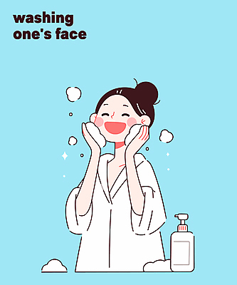 여자 하늘색 일러스트 한명 미소 상반신 성인 반짝임 눈감음 거품 목욕가운 세수 피부관리 세안제 성인여자한명만 문지르기 일러캐릭터 AI파일 캐릭터 1 모션 표정 사람 파란색 뷰티 청결 가운 세안용품 여자한명만 성인여자만 파일형식 벡터