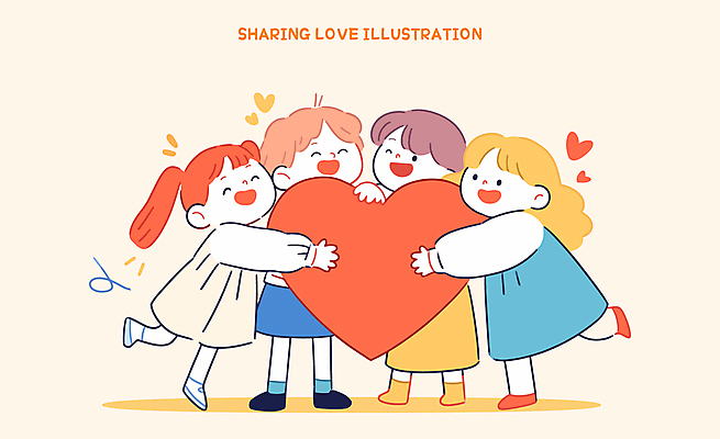 전신 여자 어린이 일러스트 포옹 미소 들기 소녀 여러명 귀여움 주황색 하트 사랑나눔 다리들기 베이지색 소녀만 일러캐릭터 AI파일 모양 캐릭터 컬러 다수 컨셉 안기 모션 표정 사랑 사람 나눔 여자만 어린이만 파일형식 벡터