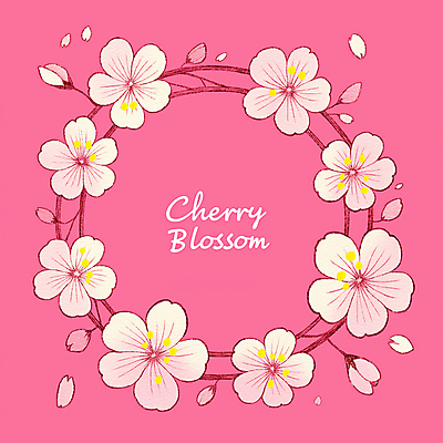 JPG 꽃잎 분홍색 일러스트 색연필 사람없음 화환 벚꽃 꽃봉오리 감성 원형프레임 꽃프레임 국내일러스트 AI일러스트 AI콘텐츠 꽃 컬러 컨셉 학용품 프레임 원형 파일형식