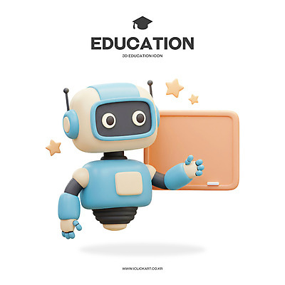PSD 아이콘 교육 별 분홍색 학사모 사람없음 파란색 3D아이콘 3D 칠판 가리킴 로봇 AI_인공지능 편집3D 자연요소 모자_잡화 컬러 졸업 손짓 디지털합성 파일형식
